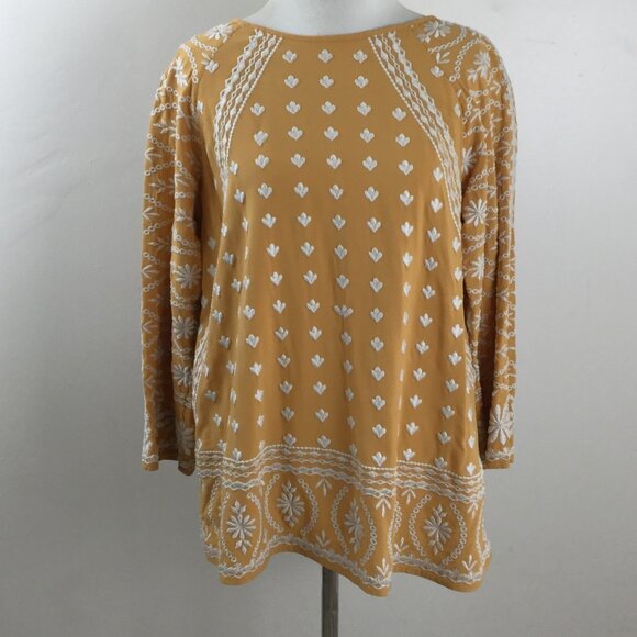 Sundance Embroidered Mustard/Cream Blouse s - Picture 6 of 7